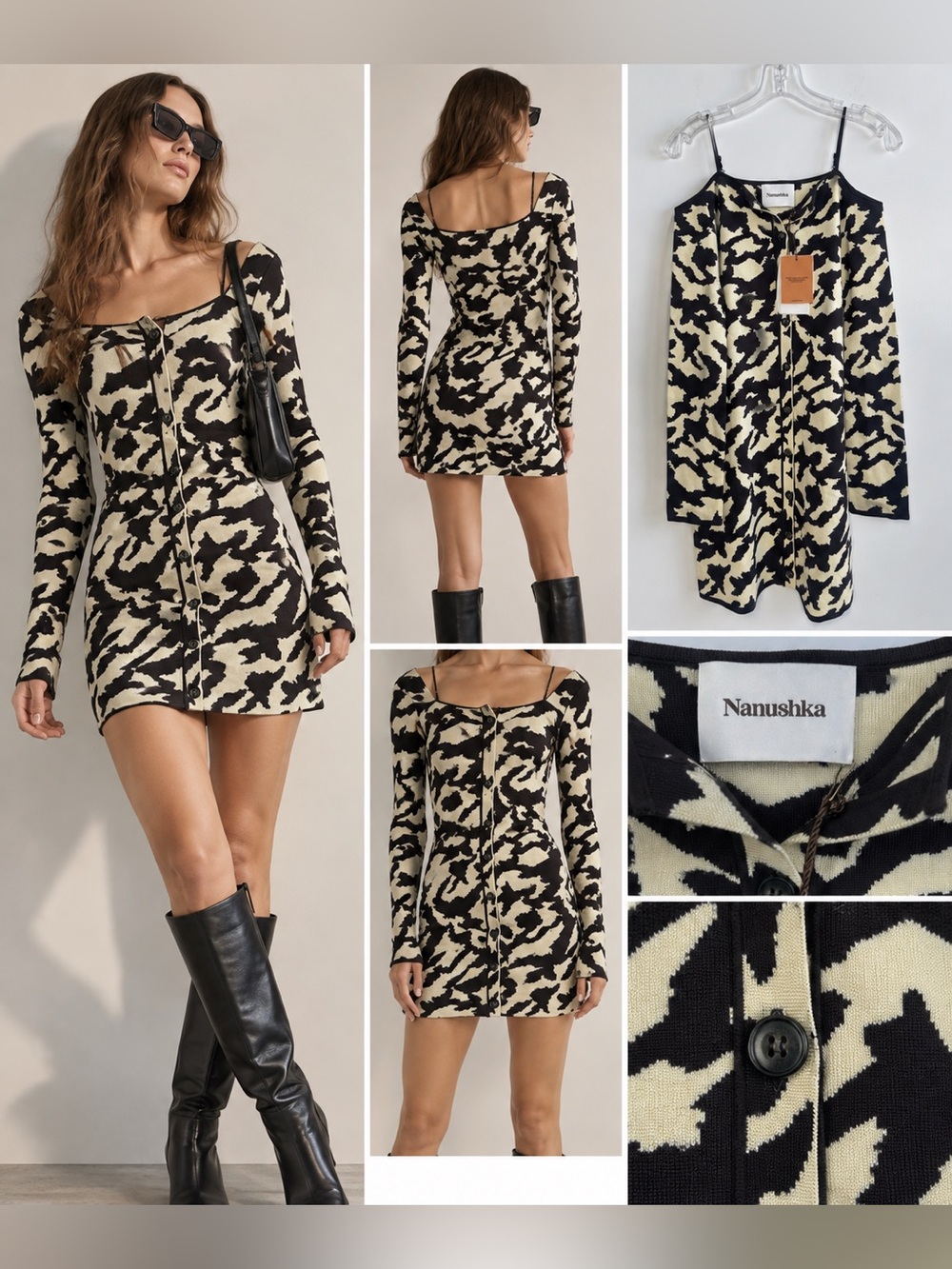 Nanushka Minna Painterly Animal Jacquard Mini Dress - Medium, NWT *RARE!*